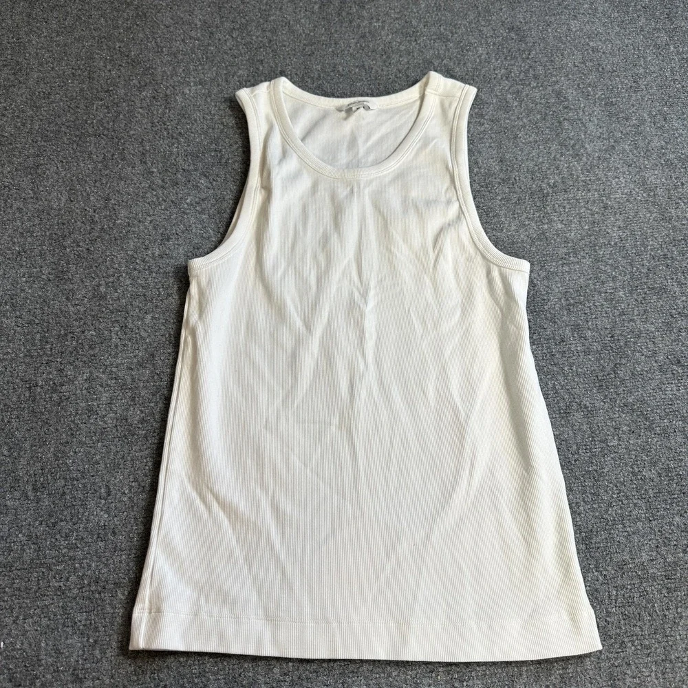 Banana Republic Tank Top Mens Medium White Ribbed Scoop Neck Basic Stretch